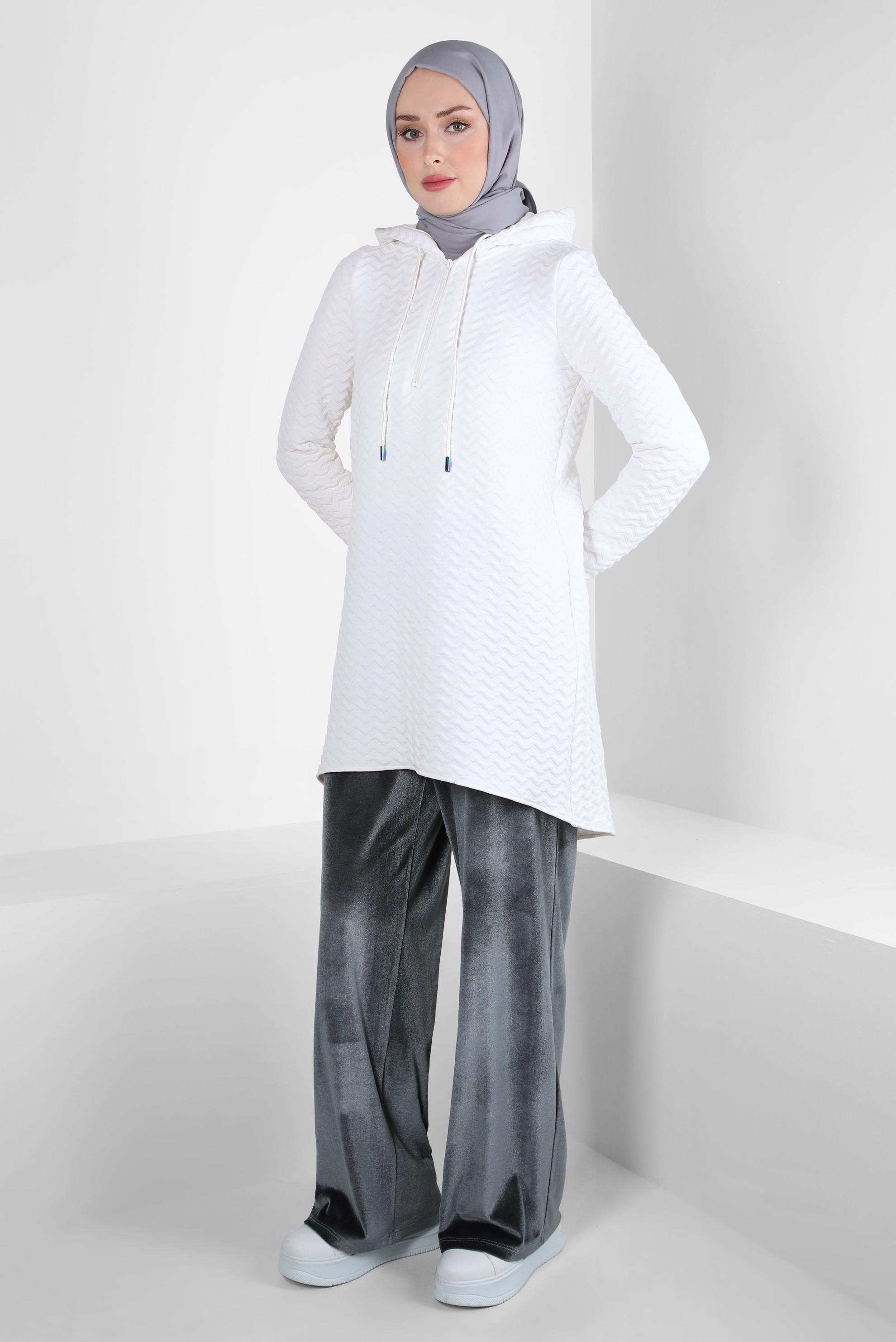 Tesettür giyim GÜMÜŞ GENİŞ PAÇA KADİFE PANTOLON 70643