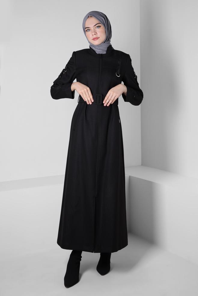 Tesettür giyim SİYAH KEMERLİ PARDESÜ 10803 - ALVİNA