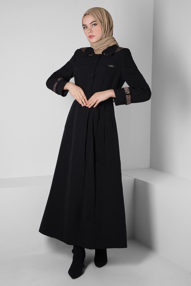 Vêtements hijab NOIR PARDESSUS À CAPUCHE DÉTACHABLE 10804 - ALVİNA