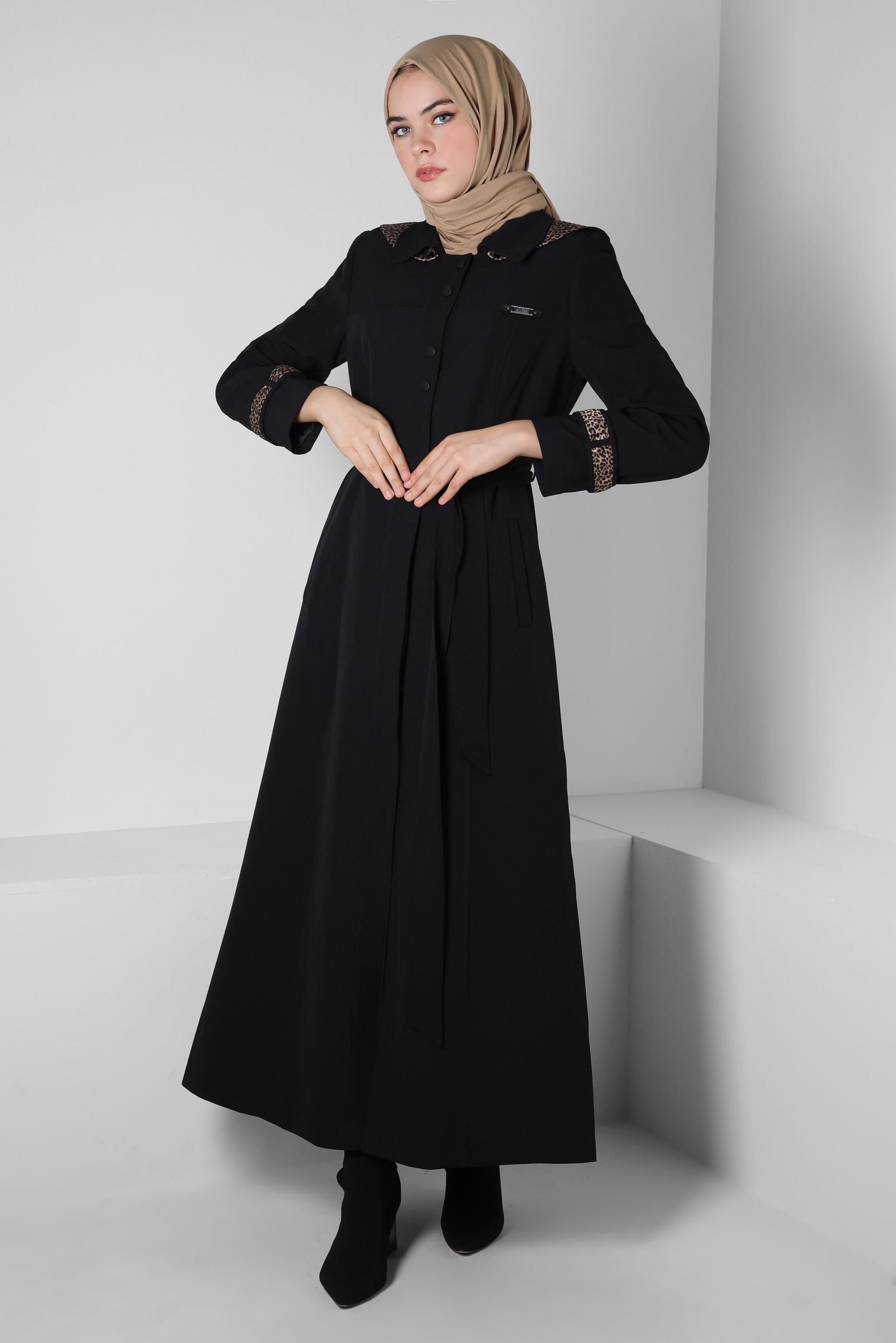 Hijab clothing BLACK DETACHABLE HOODED TOPCOAT 10804