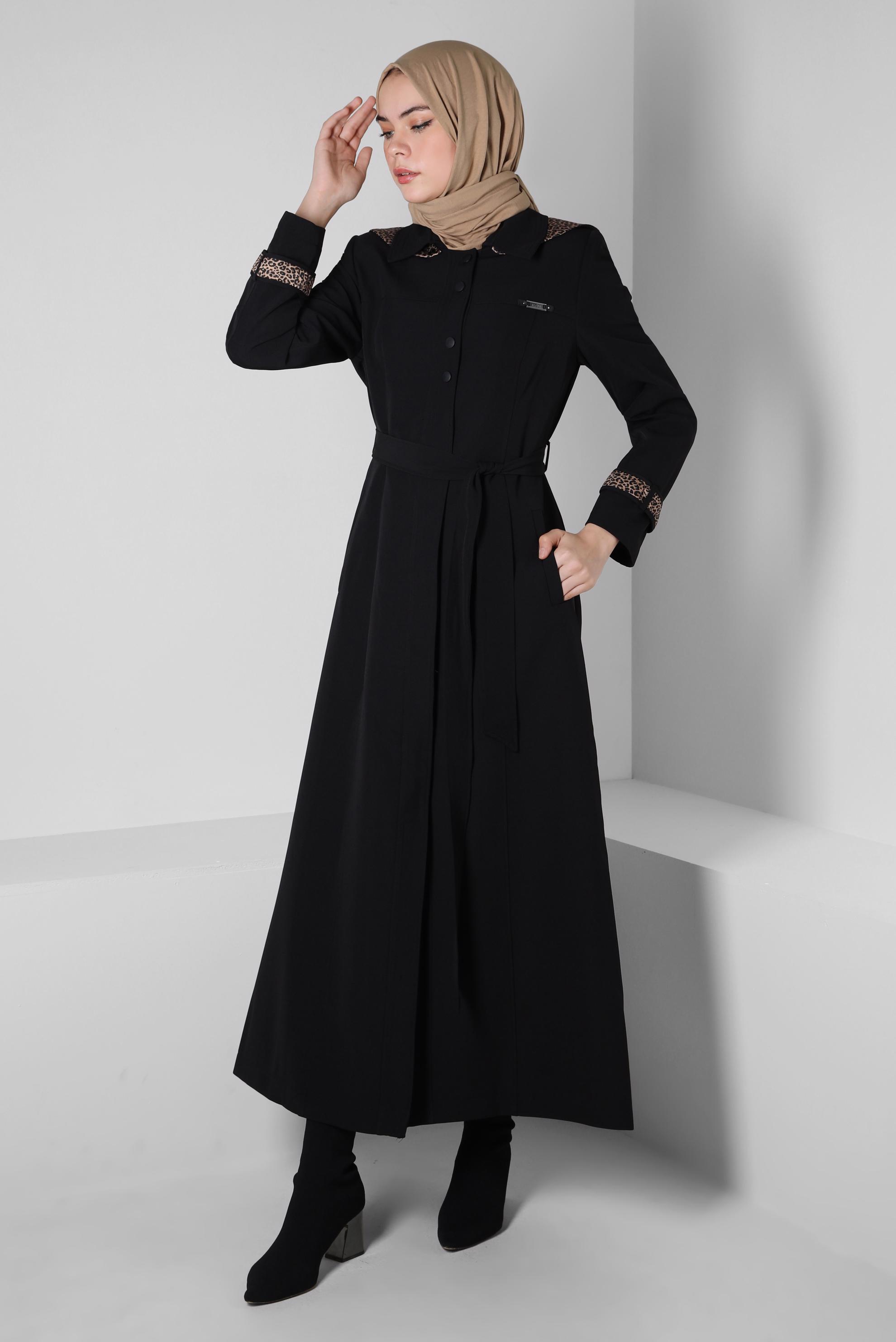 Hijab clothing BLACK DETACHABLE HOODED TOPCOAT 10804