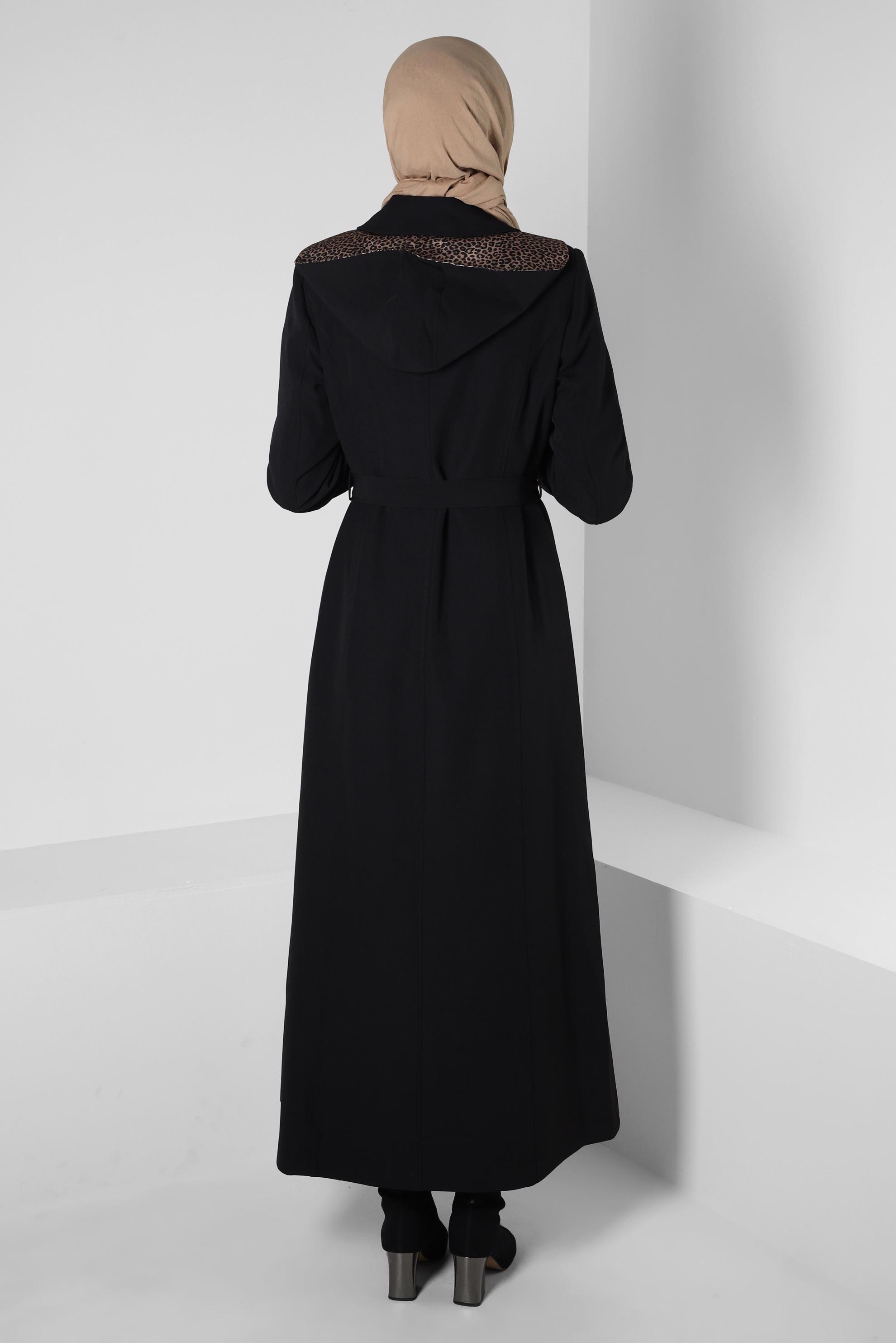 Hijab clothing BLACK DETACHABLE HOODED TOPCOAT 10804