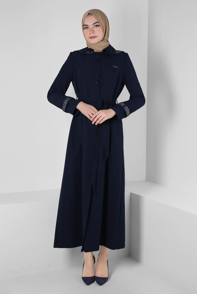 Vêtements hijab BLEU MARINE PARDESSUS À CAPUCHE DÉTACHABLE 10804 - ALVİNA