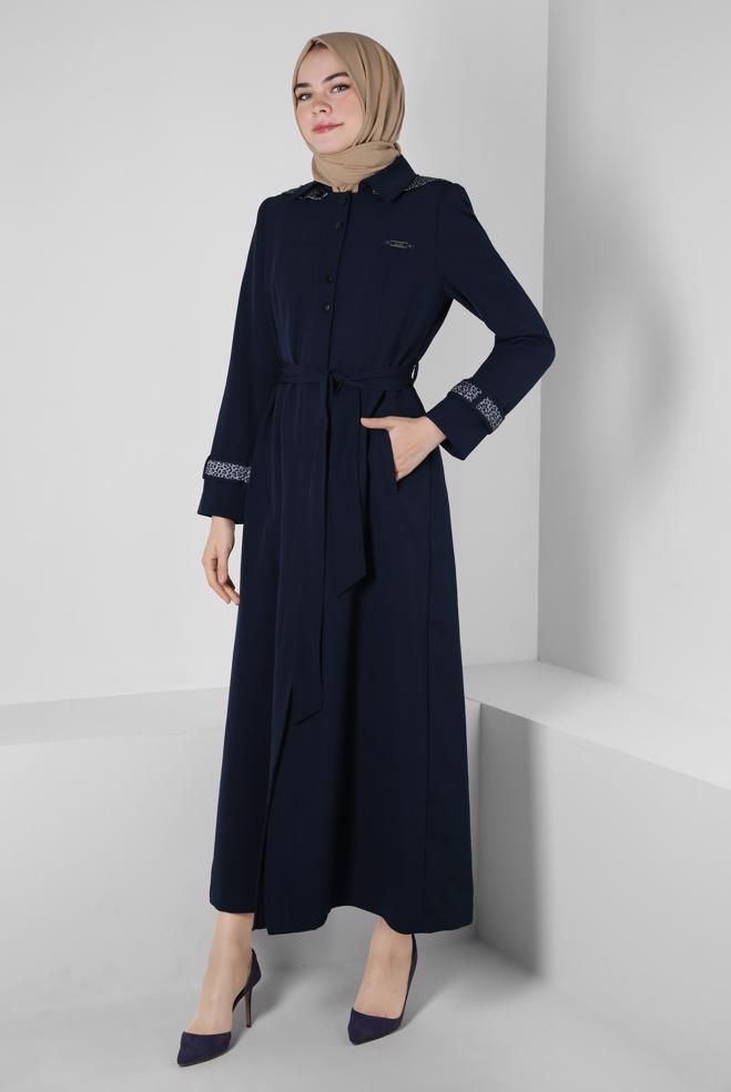 Vêtements hijab BLEU MARINE PARDESSUS À CAPUCHE DÉTACHABLE 10804 - ALVİNA