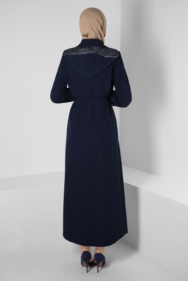 Vêtements hijab BLEU MARINE PARDESSUS À CAPUCHE DÉTACHABLE 10804 - ALVİNA