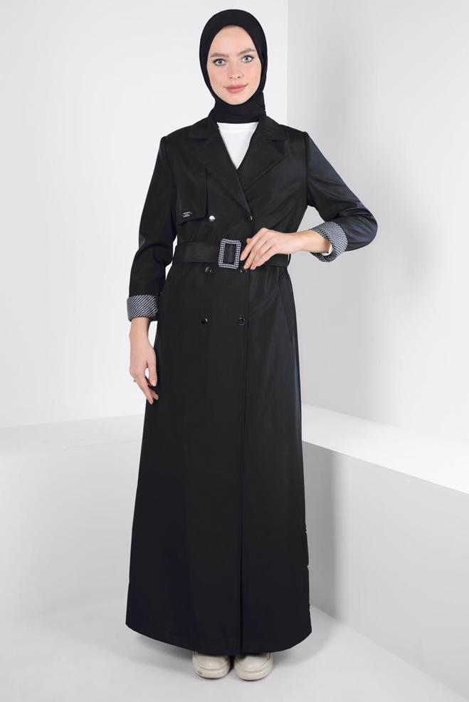 Vêtements hijab NOIR PARDESSUS CEINTURE 10805 - ALVİNA