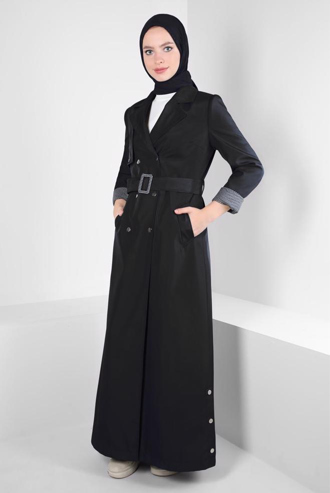 Vêtements hijab NOIR PARDESSUS CEINTURE 10805 - ALVİNA