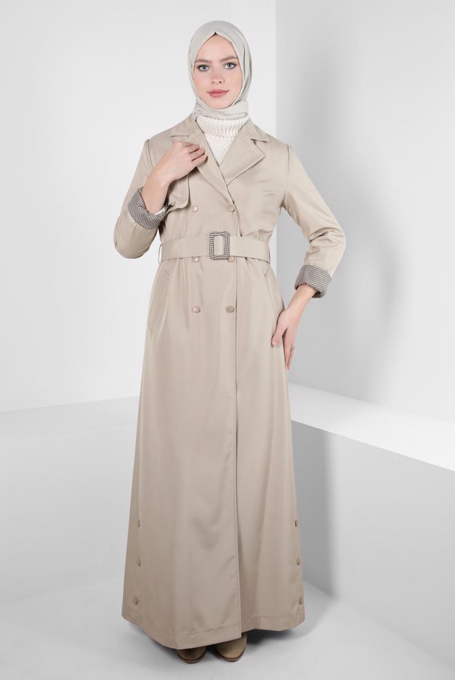 Vêtements hijab BEIGE PARDESSUS CEINTURE 10805 - ALVİNA