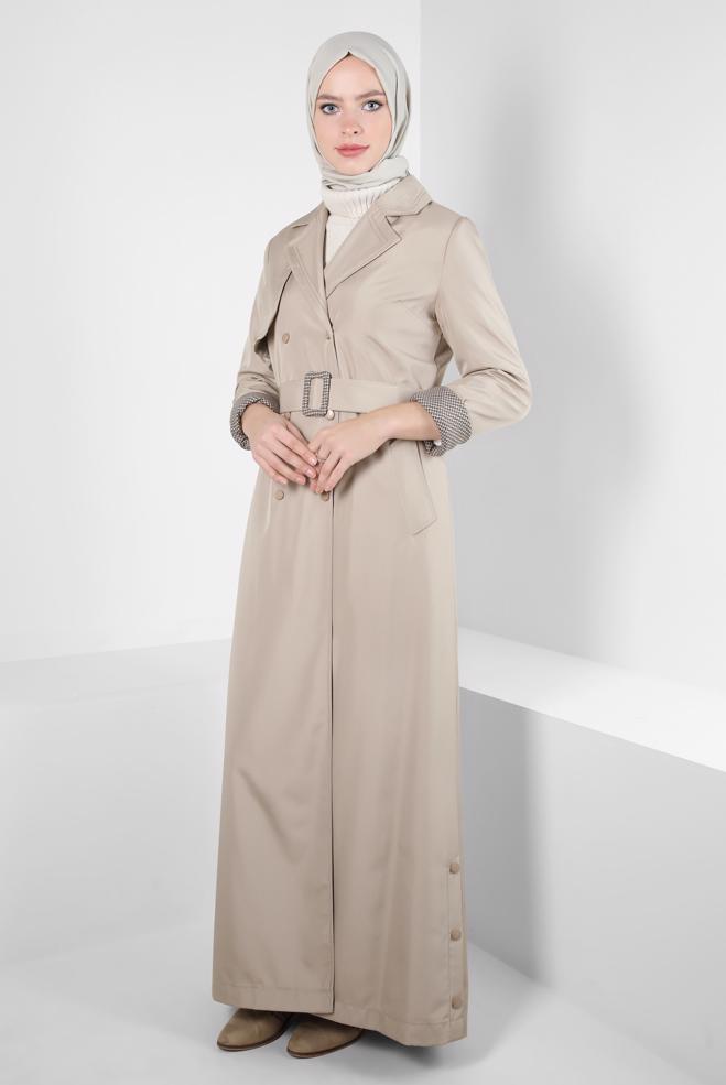 Vêtements hijab BEIGE PARDESSUS CEINTURE 10805 - ALVİNA