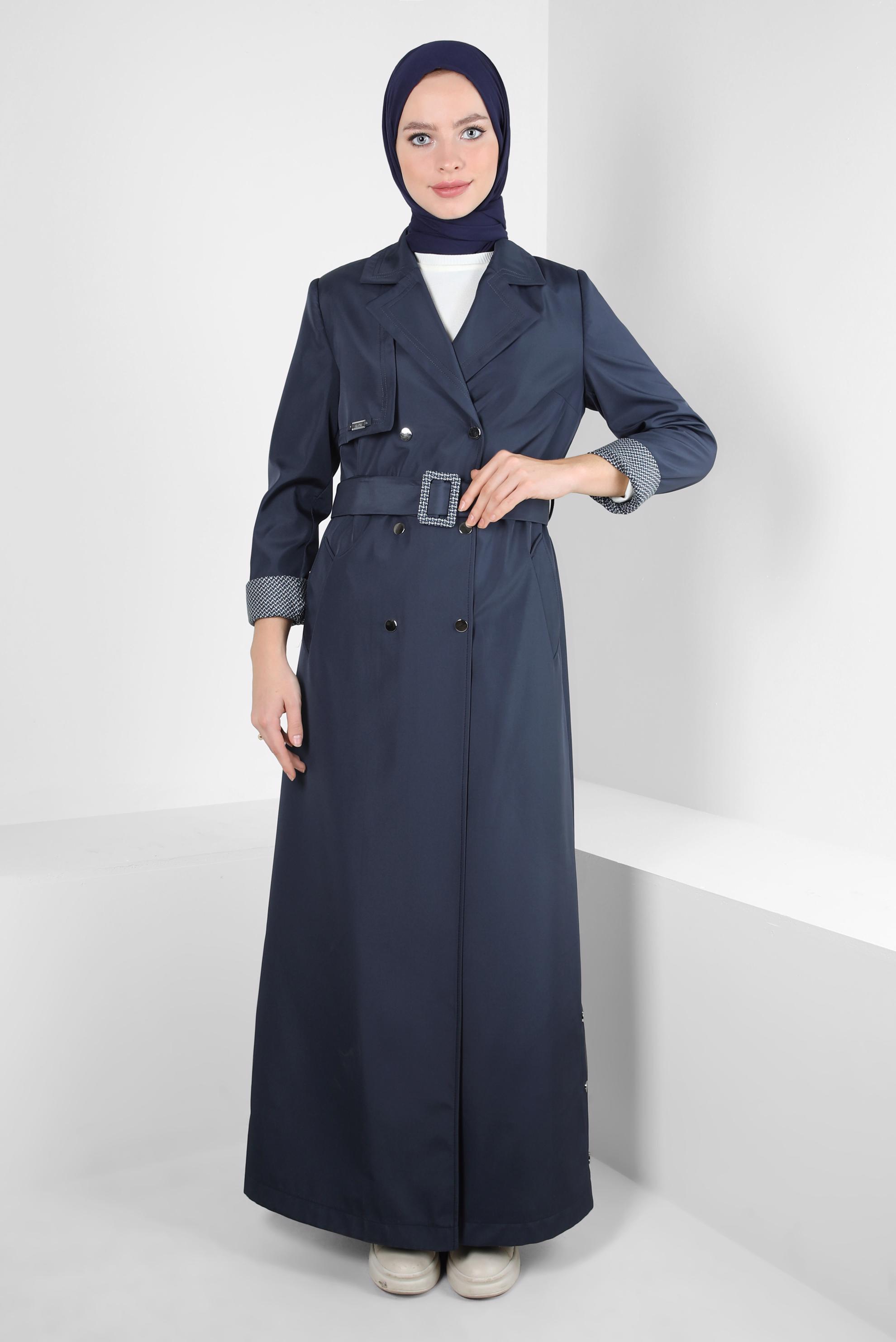 Tesettür giyim LACİVERT KEMERLİ PARDESÜ 10805
