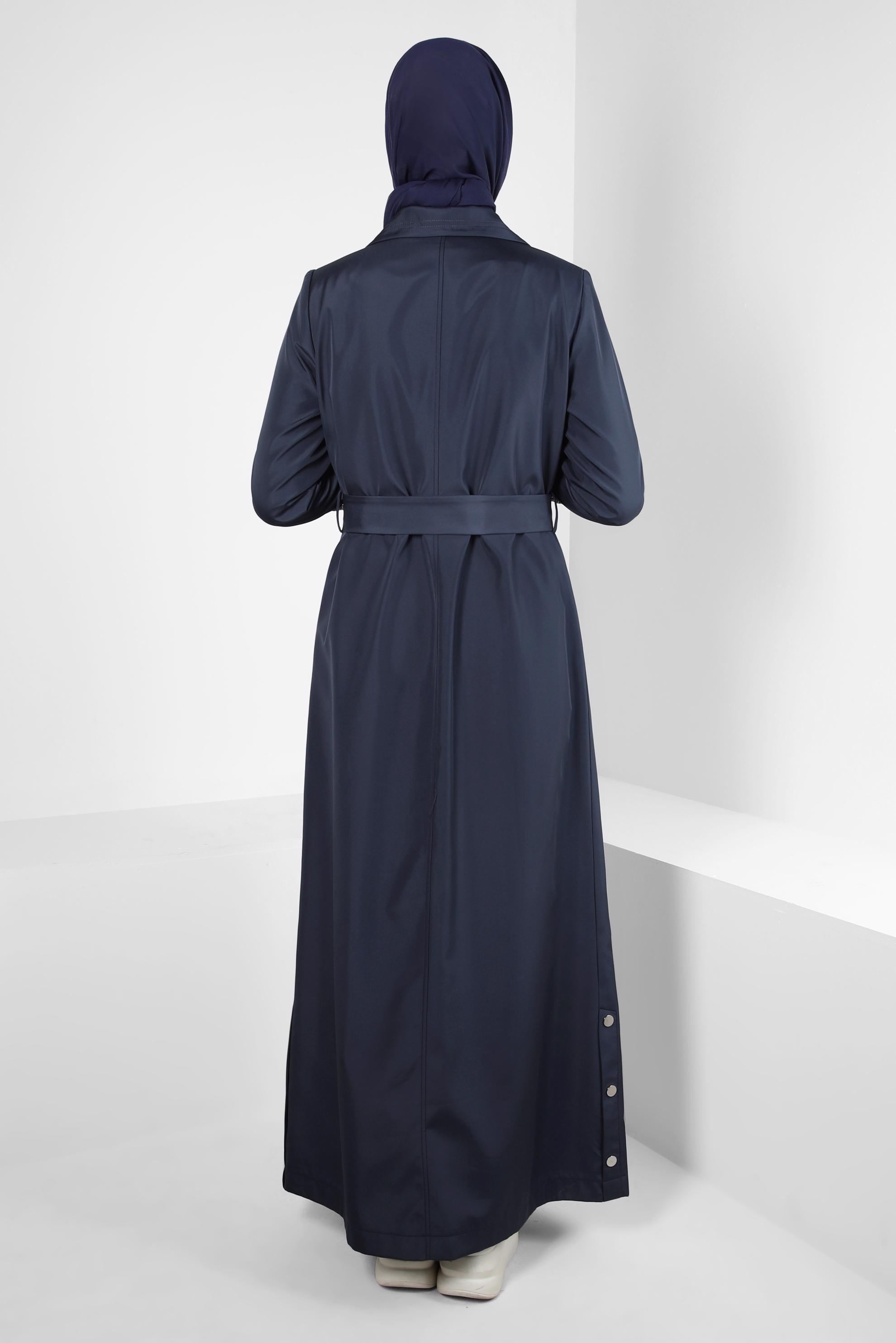 Tesettür giyim LACİVERT KEMERLİ PARDESÜ 10805