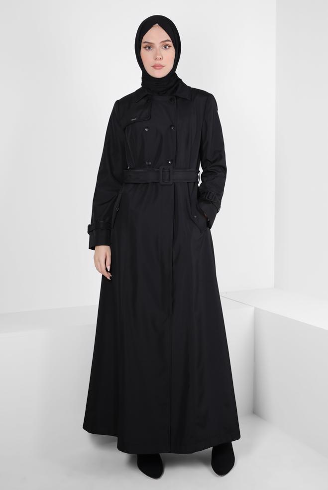 Vêtements hijab NOIR PARDESSUS CEINTURE 10806 - ALVİNA