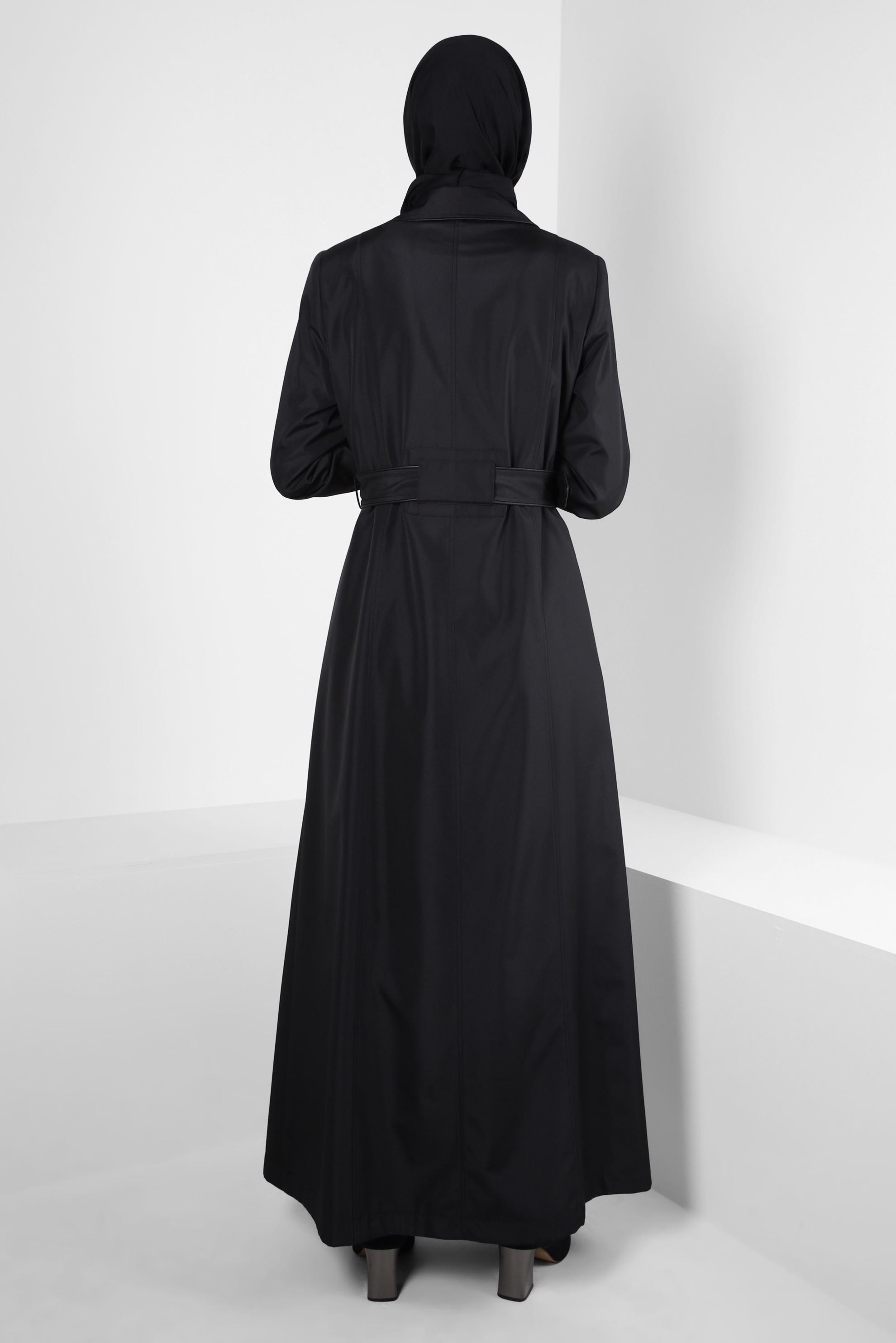 Tesettür giyim SİYAH KEMERLİ CEPLİ PARDESÜ 10806