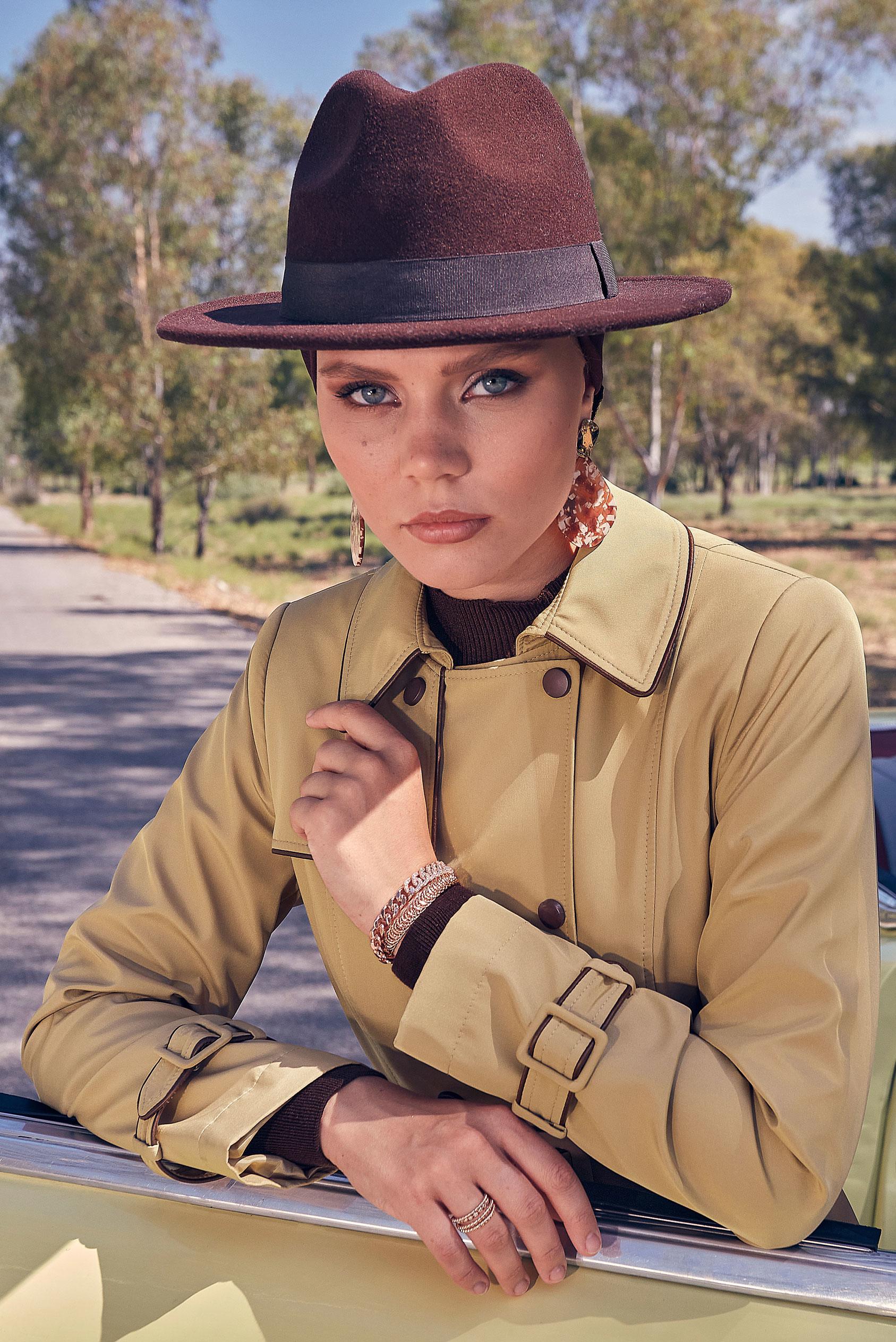 Tesettür giyim KAHVE KEMERLİ CEPLİ PARDESÜ 10806