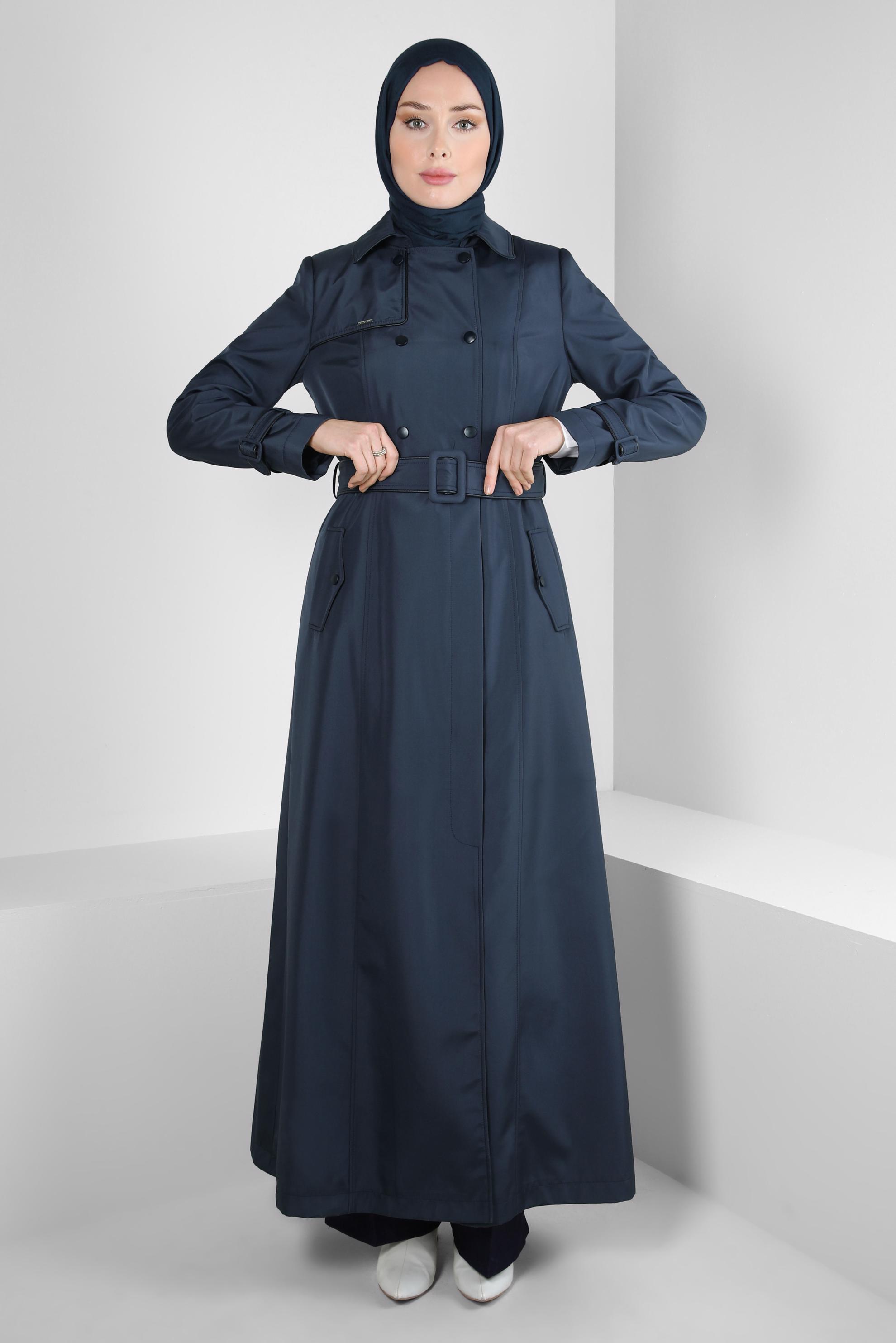 Vêtements hijab BLEU MARINE PARDESSUS CEINTURE 10806