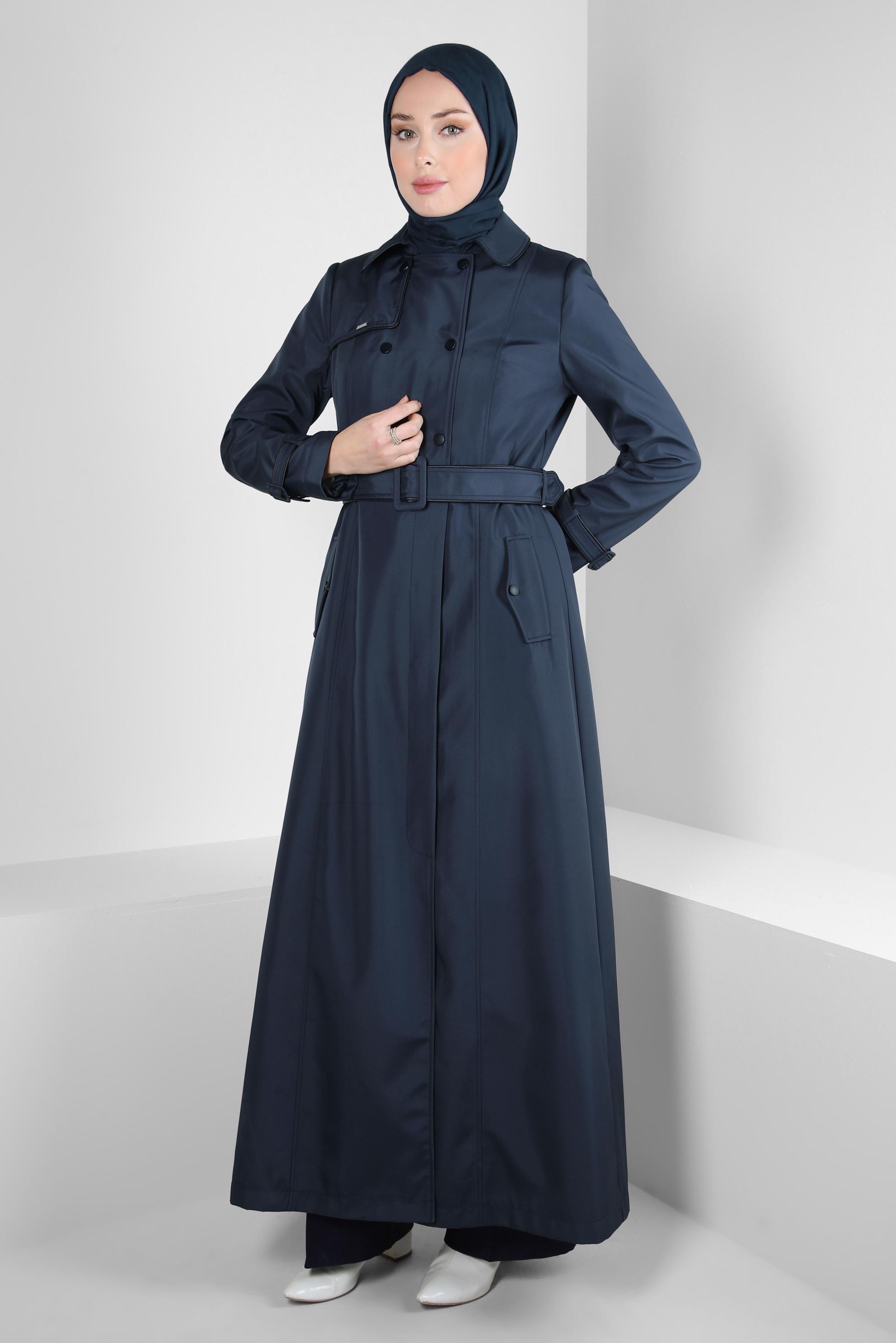 Vêtements hijab BLEU MARINE PARDESSUS CEINTURE 10806