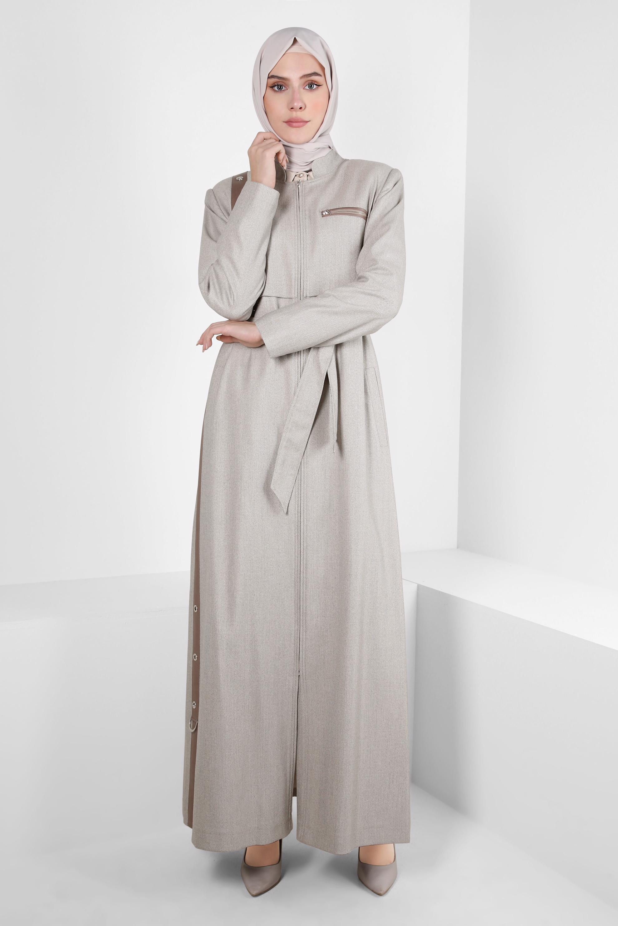 Vêtements hijab BEIGE PARDESSUS CEINTURE 10815