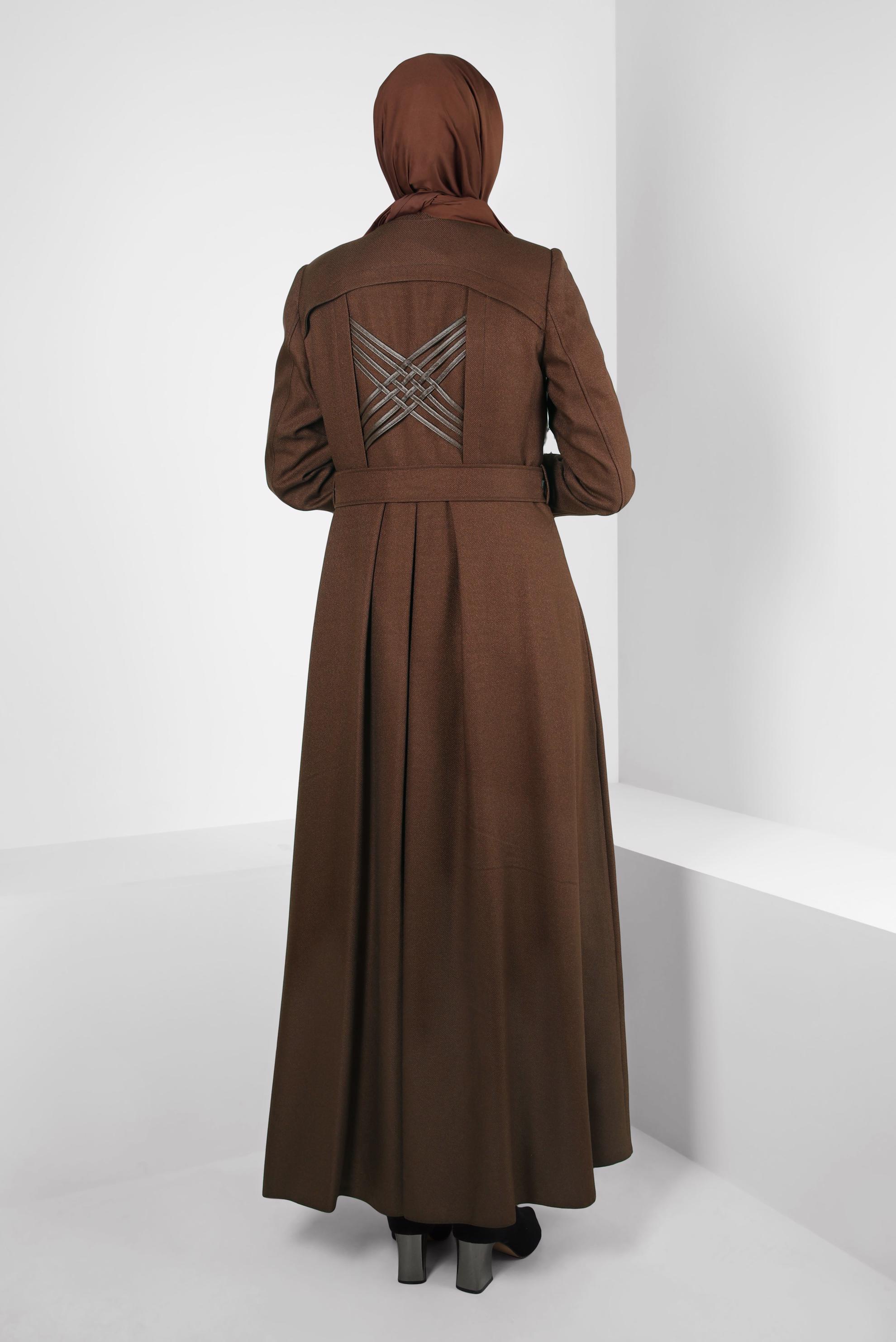 Tesettür giyim KAHVE KEMERLİ PARDESÜ 10820