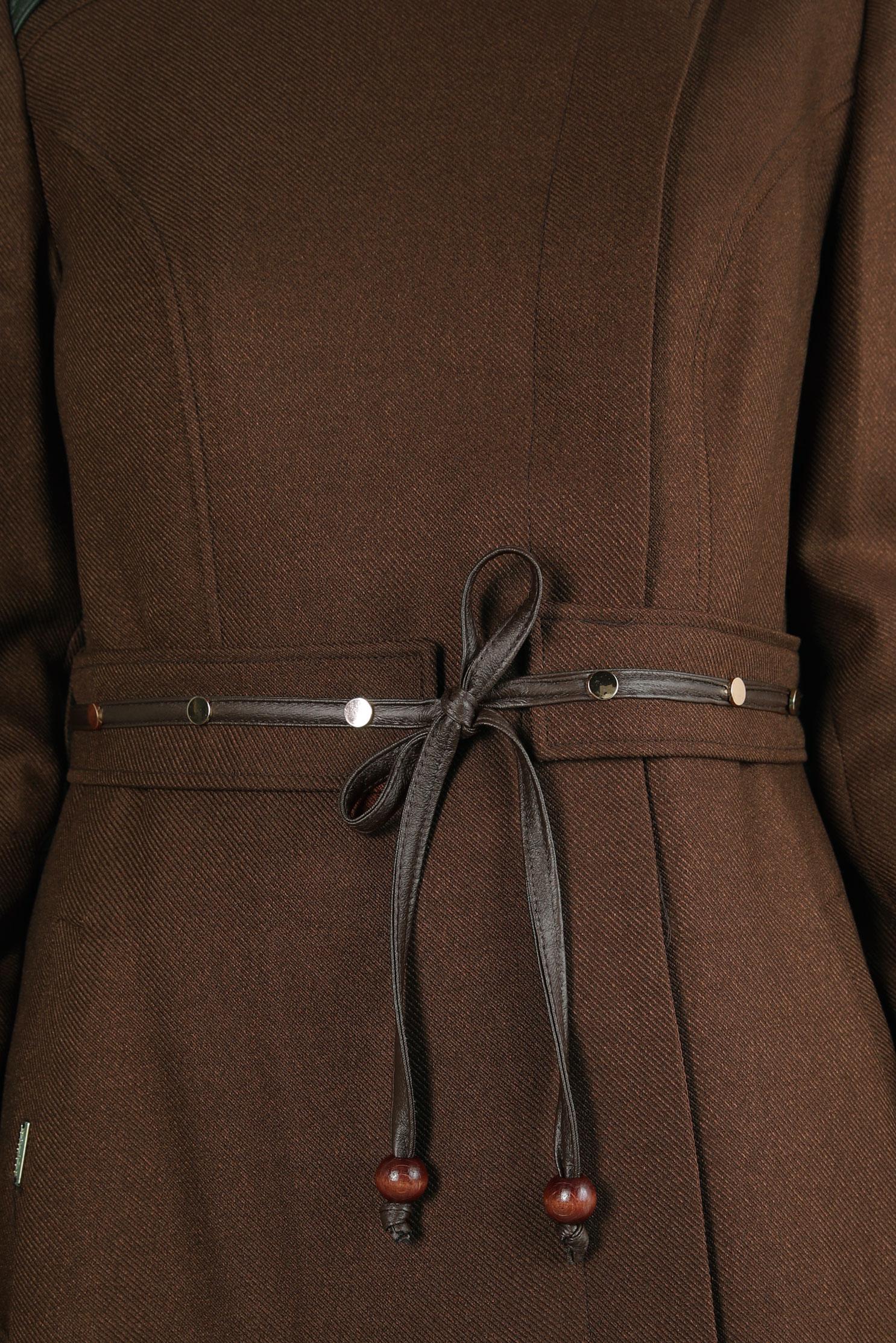 Tesettür giyim KAHVE KEMERLİ PARDESÜ 10820