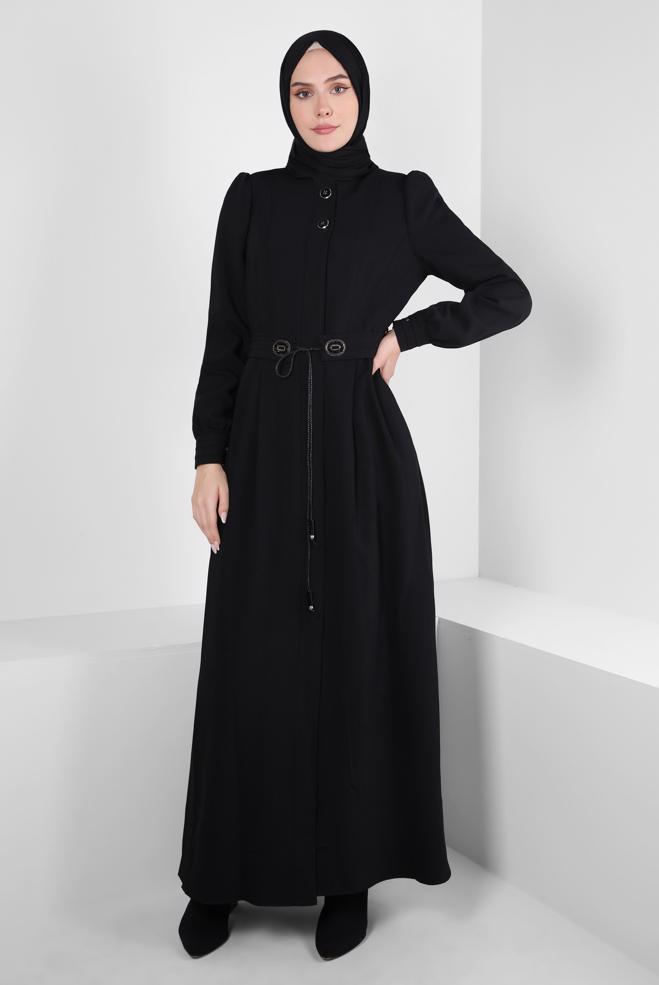 Vêtements hijab NOIR PARDESSUS CEINTURE 10821 - ALVİNA