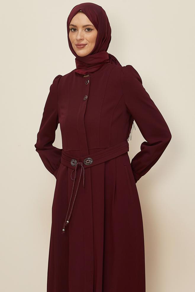 Vêtements hijab ROUGE BORDEAUX PARDESSUS CEINTURE 10821 - ALVİNA