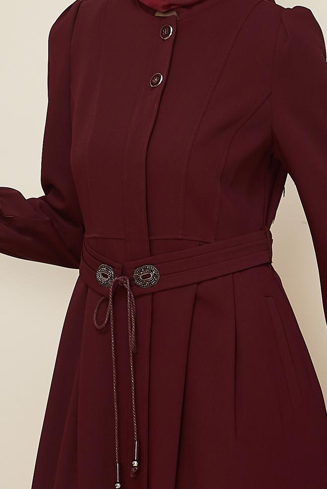 Vêtements hijab ROUGE BORDEAUX PARDESSUS CEINTURE 10821 - ALVİNA