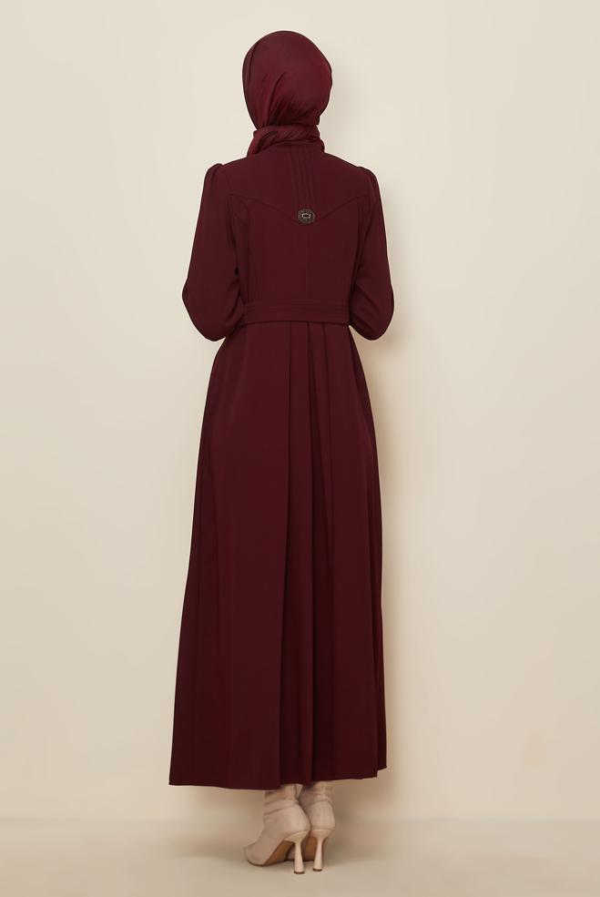 Vêtements hijab ROUGE BORDEAUX PARDESSUS CEINTURE 10821 - ALVİNA