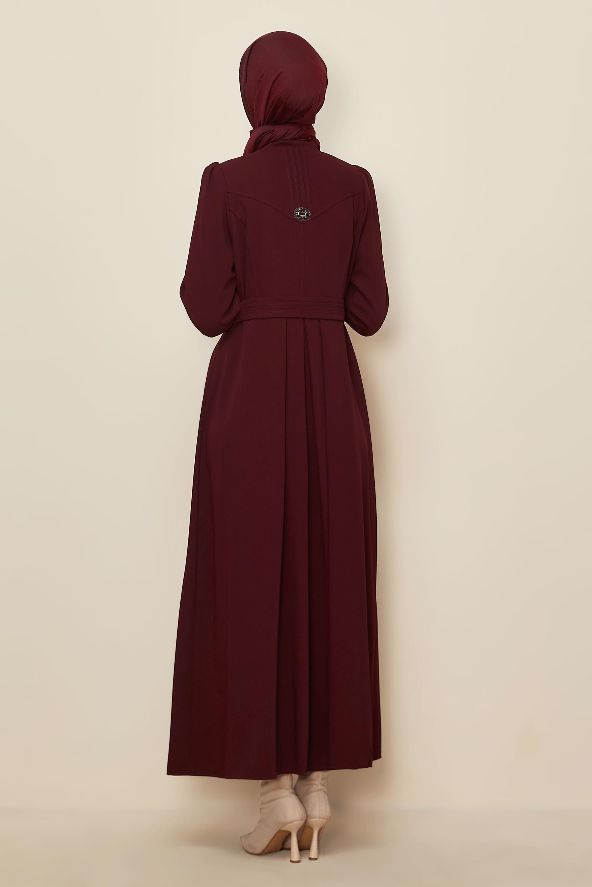 Vêtements hijab ROUGE BORDEAUX PARDESSUS CEINTURE 10821