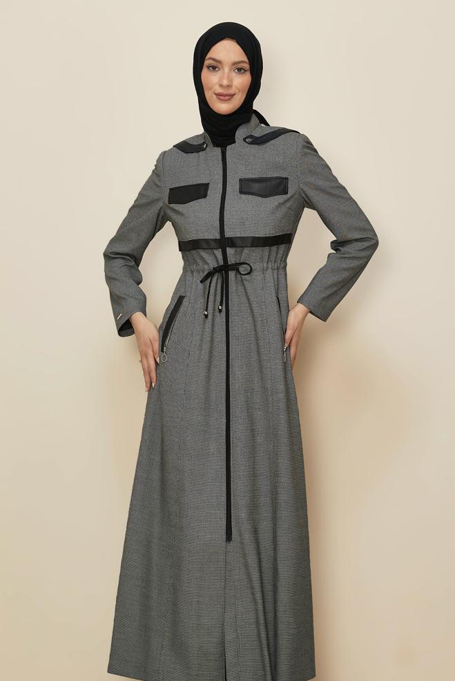 Tesettür giyim SİYAH KAPÜŞONLU PARDESÜ 10824 - ALVİNA