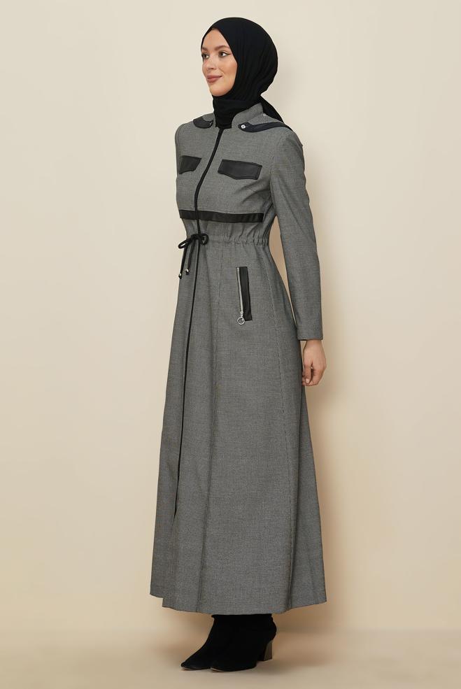 Tesettür giyim SİYAH KAPÜŞONLU PARDESÜ 10824 - ALVİNA