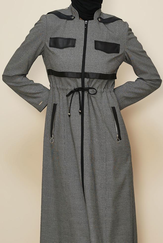 Tesettür giyim SİYAH KAPÜŞONLU PARDESÜ 10824 - ALVİNA