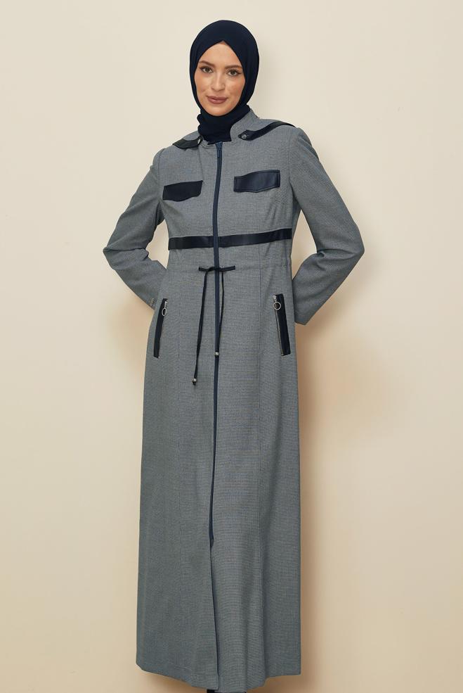 Tesettür giyim LACİVERT KAPÜŞONLU PARDESÜ 10824 - ALVİNA