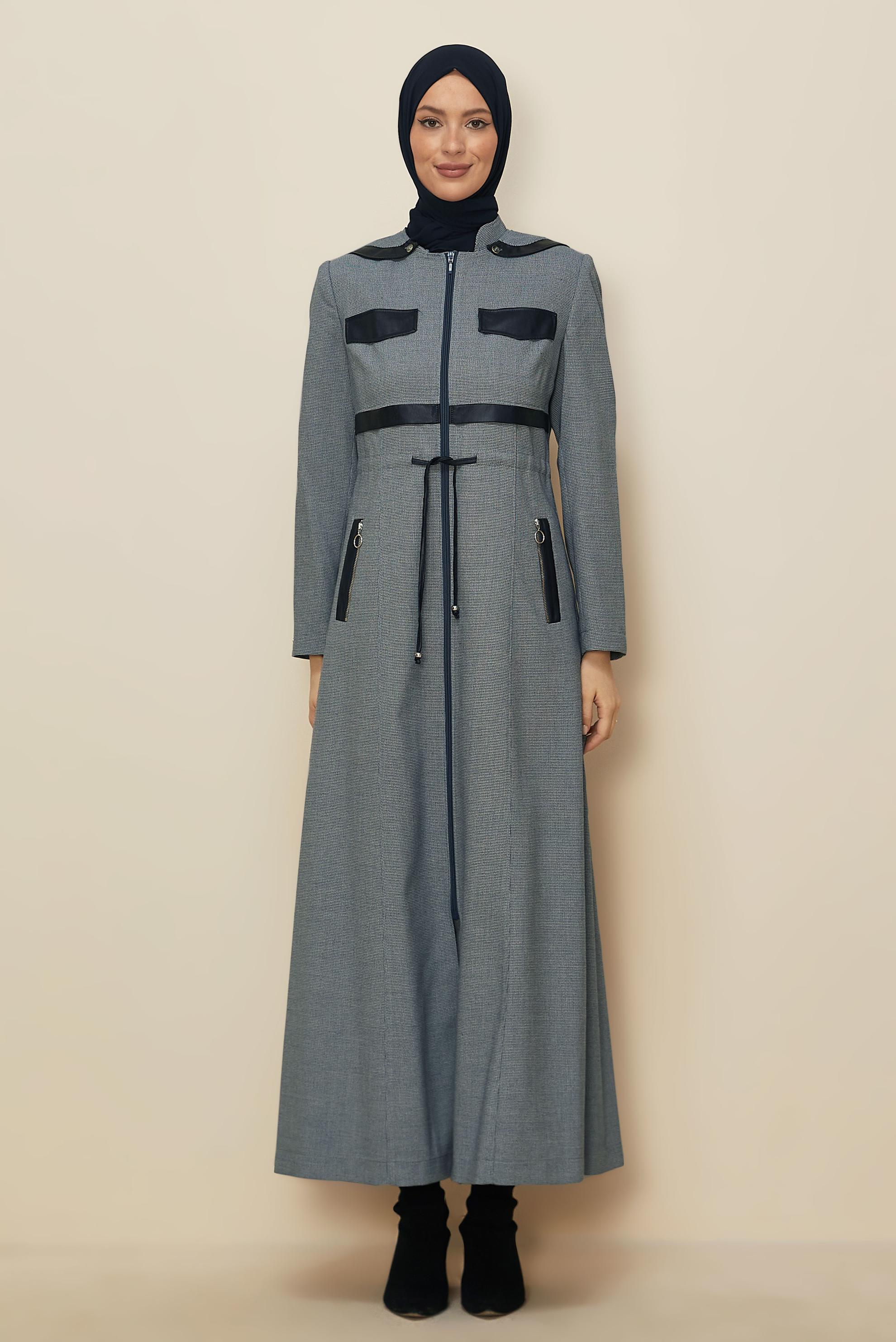 Tesettür giyim LACİVERT KAPÜŞONLU PARDESÜ 10824