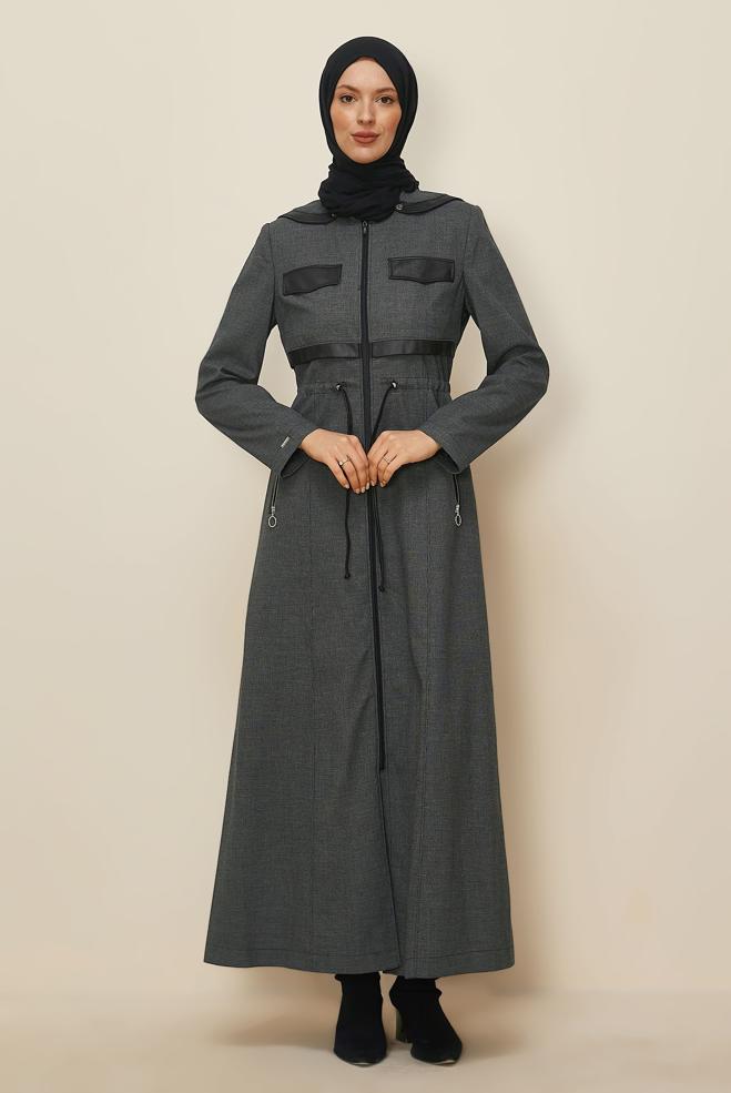 Vêtements hijab GRIS PARDESSUS À CAPUCHE 10824 - ALVİNA