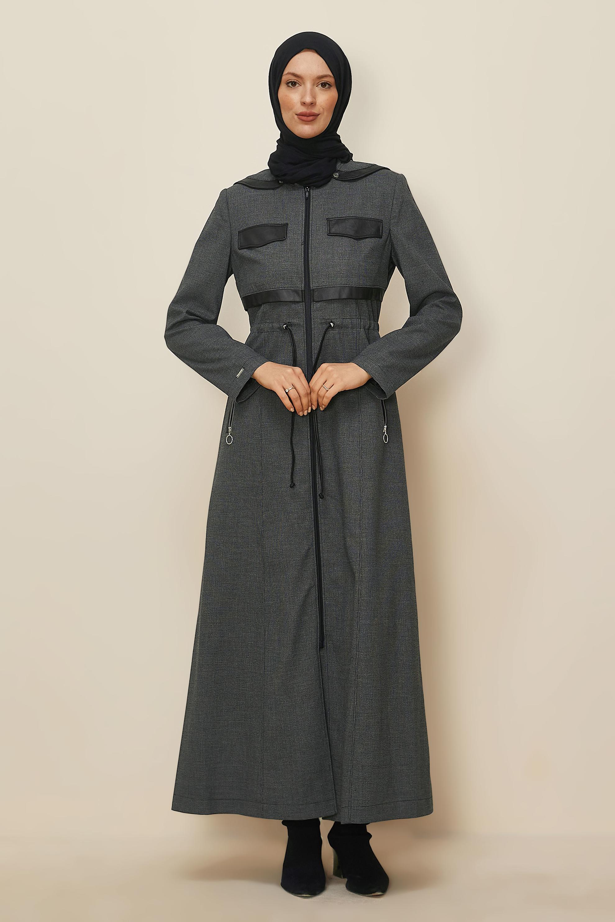 Vêtements hijab GRIS PARDESSUS À CAPUCHE 10824