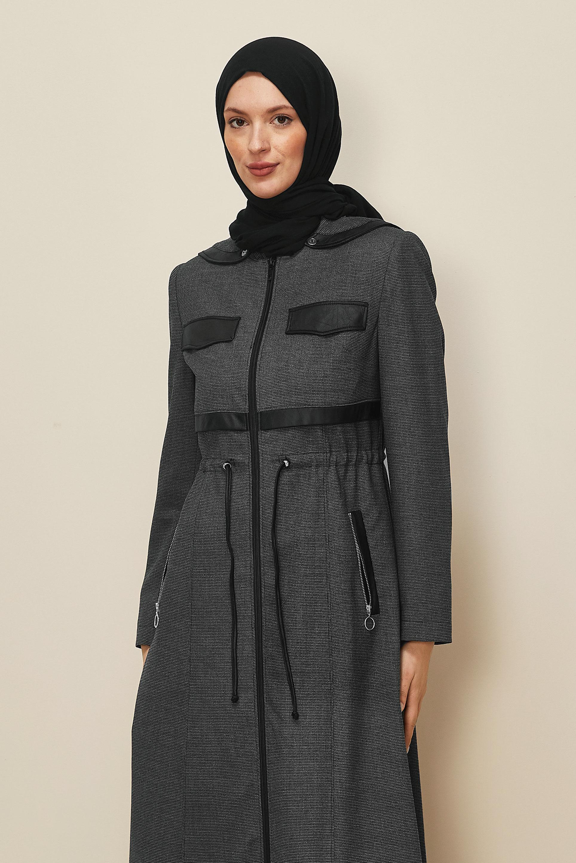 Vêtements hijab GRIS PARDESSUS À CAPUCHE 10824