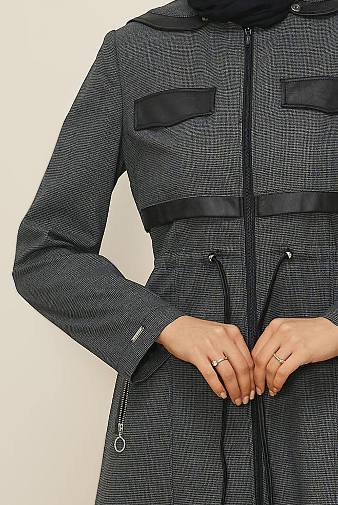 Vêtements hijab GRIS PARDESSUS À CAPUCHE 10824 - ALVİNA