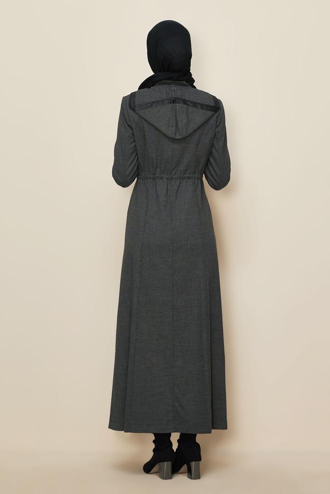 Vêtements hijab GRIS PARDESSUS À CAPUCHE 10824 - ALVİNA
