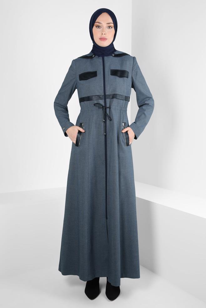 Vêtements hijab BLEU MARINE PARDESSUS À CAPUCHE 10824 - ALVİNA