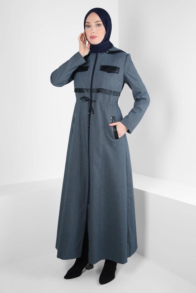 Vêtements hijab BLEU MARINE PARDESSUS À CAPUCHE 10824 - ALVİNA