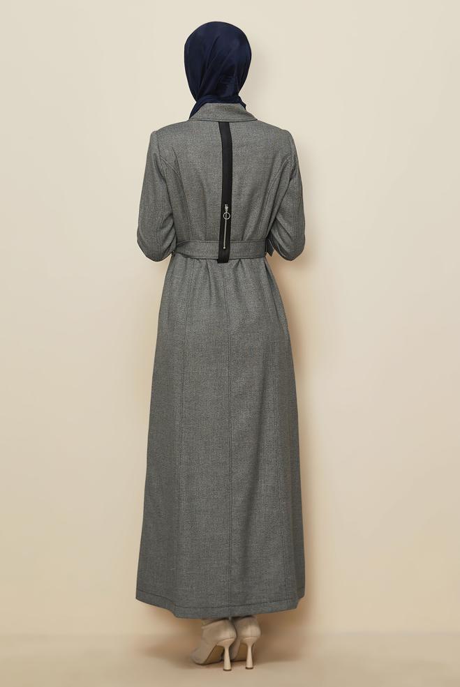 Tesettür giyim SİYAH KEMERLİ PARDESÜ 10825 - ALVİNA