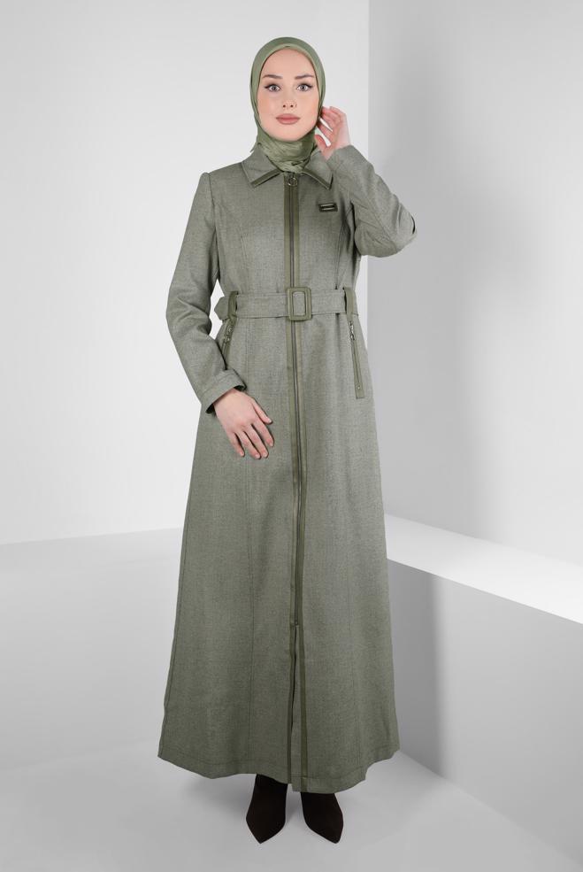 Vêtements hijab KAKI PARDESSUS CEINTURE 10825 - ALVİNA