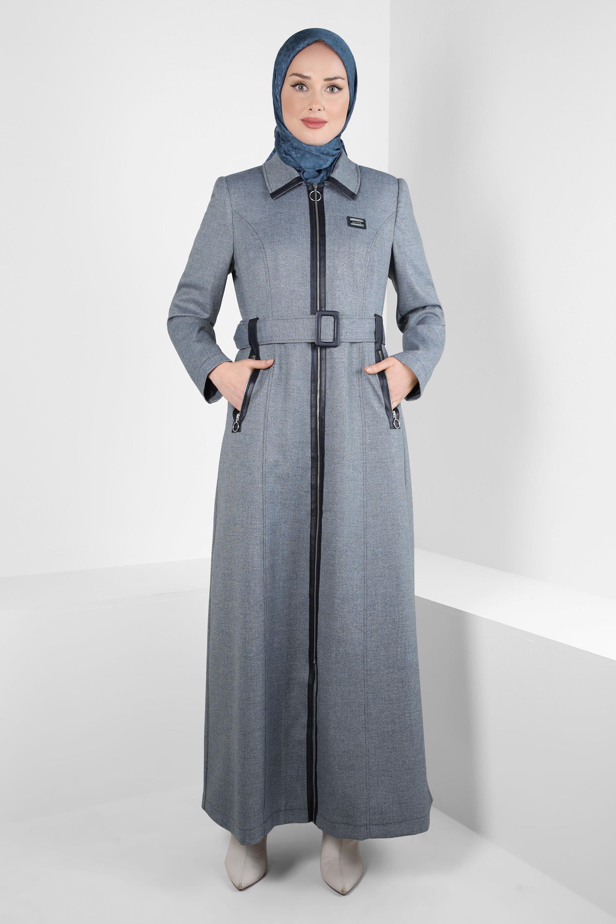 Tesettür giyim LACİVERT KEMERLİ PARDESÜ 10825
