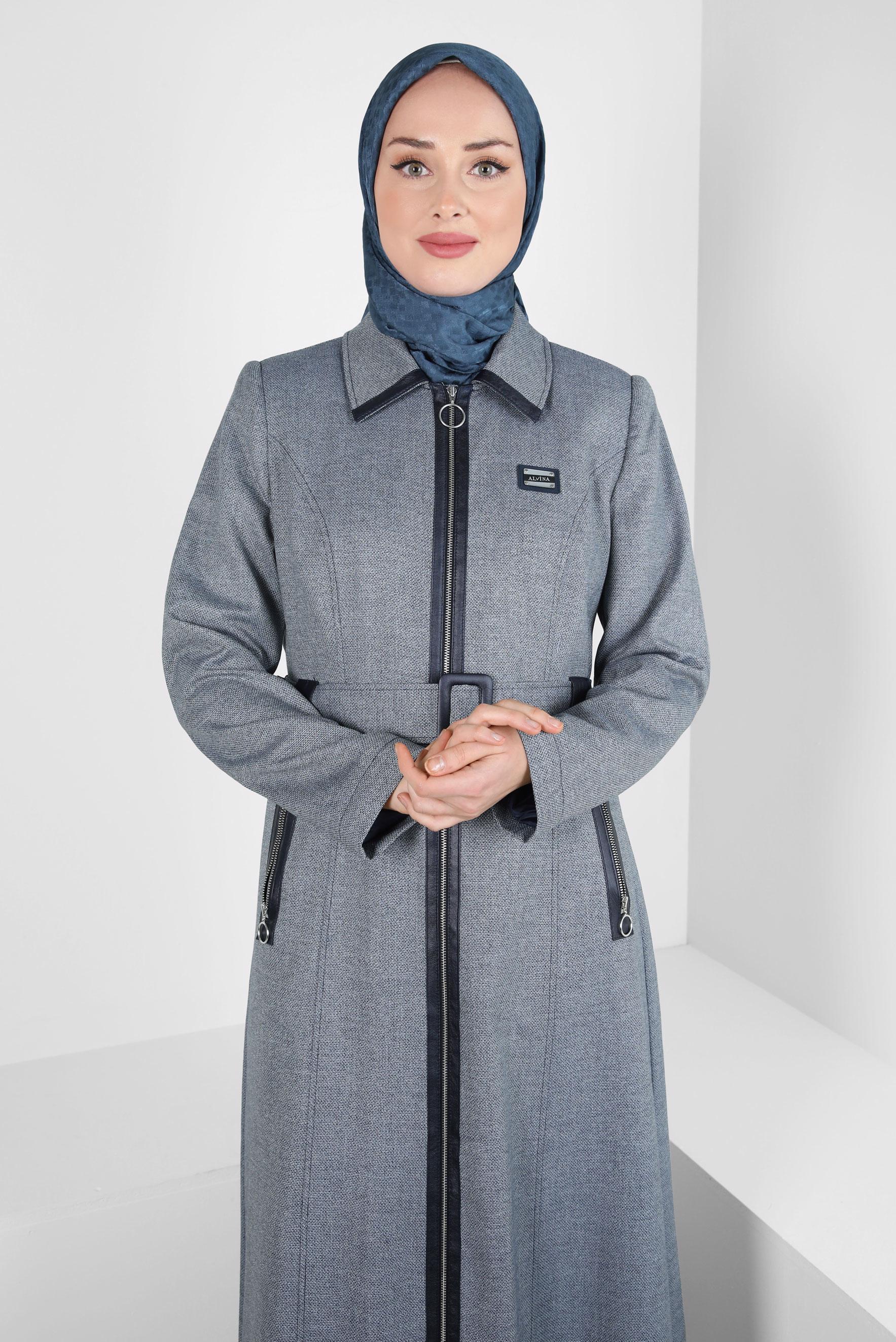 Tesettür giyim LACİVERT KEMERLİ PARDESÜ 10825