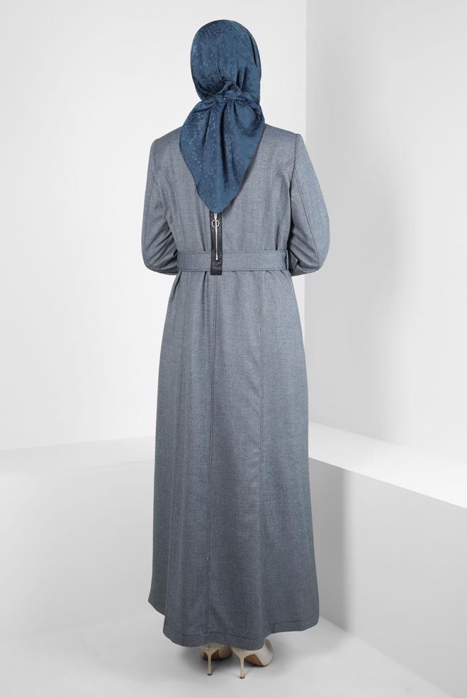 Hijab clothing NAVY BLUE BELTED TOPCOAT 10825 - ALVİNA