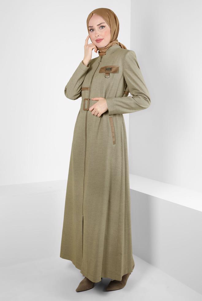 Hijab clothing BROWN BELTED TOPCOAT 10827 - ALVİNA