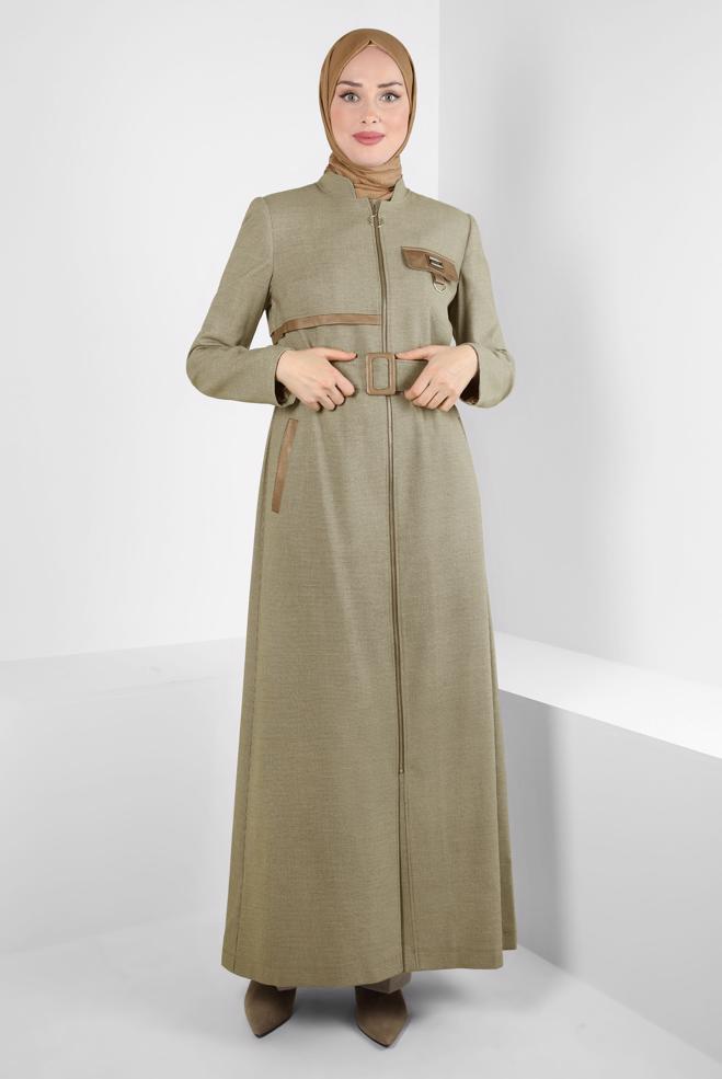 Hijab clothing BROWN BELTED TOPCOAT 10827 - ALVİNA