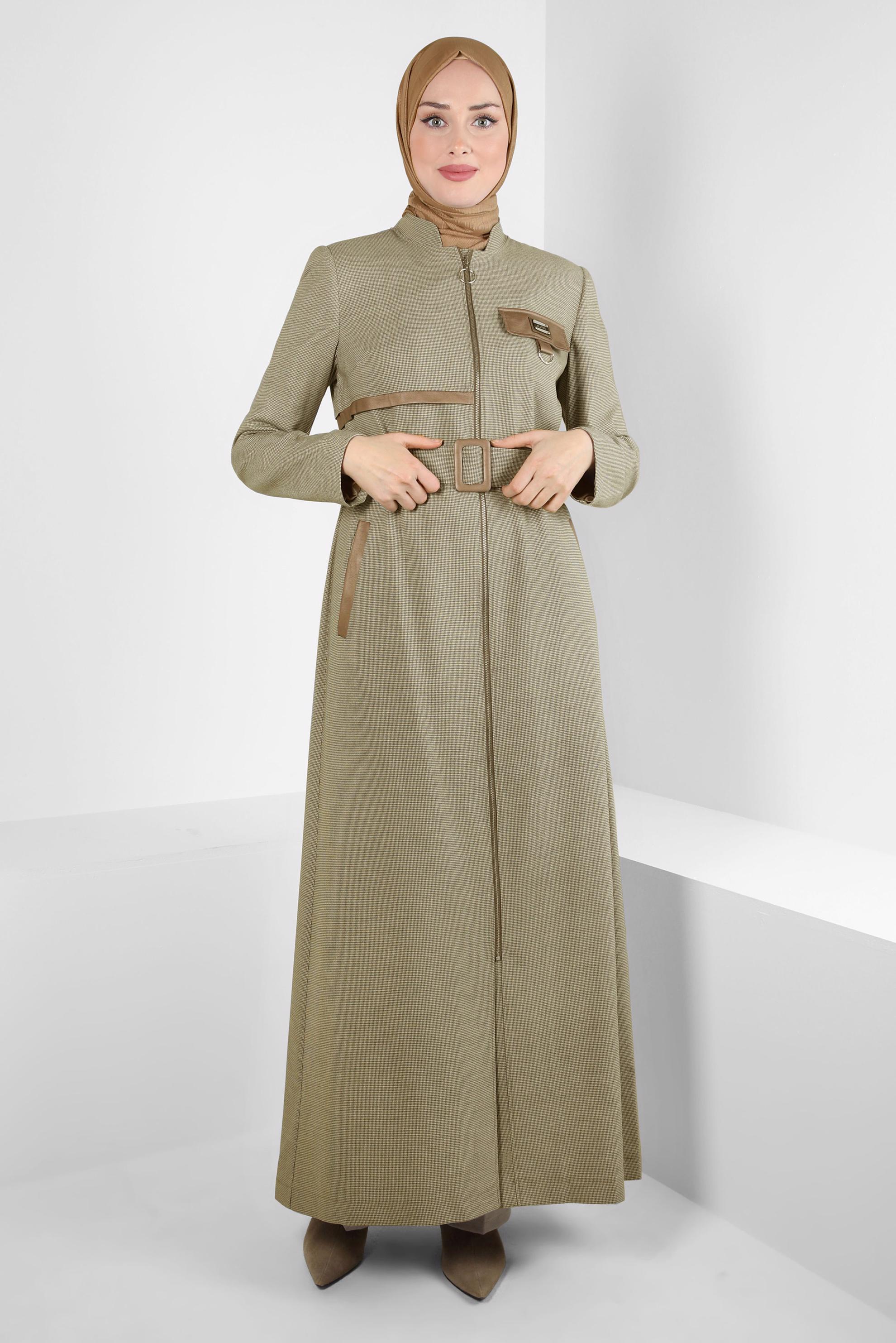 Hijab clothing BROWN BELTED TOPCOAT 10827