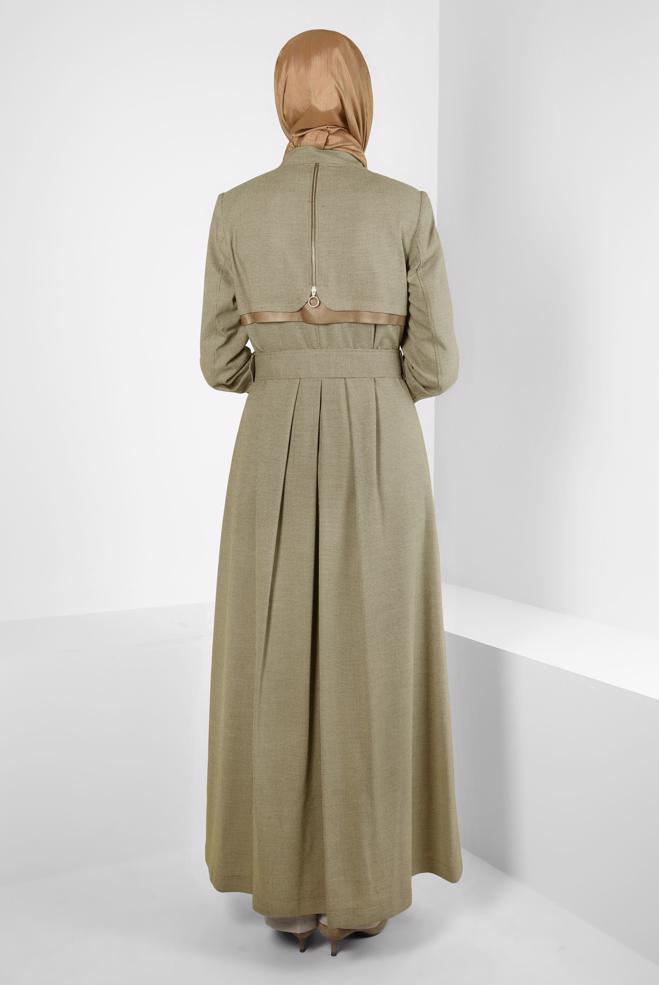 Hijab clothing BROWN BELTED TOPCOAT 10827 - ALVİNA