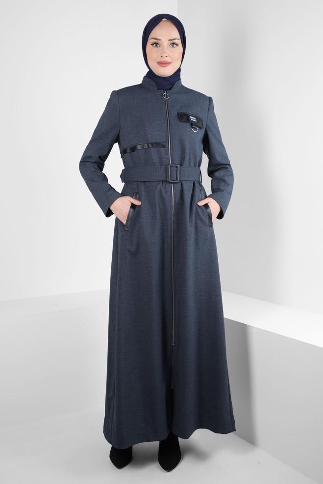 Vêtements hijab BLEU MARINE PARDESSUS CEINTURE 10827 - ALVİNA